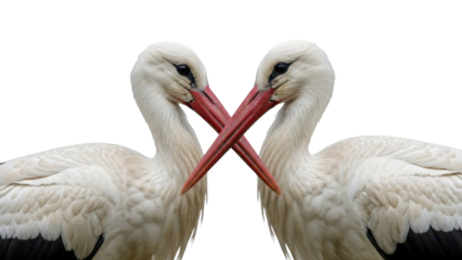 Stork Pair Kissing with Intertwined Beaks on a Transparent PNG Image