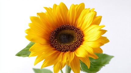 Obraz premium Vibrant Yellow Sunflower Close-Up with Green Leaves