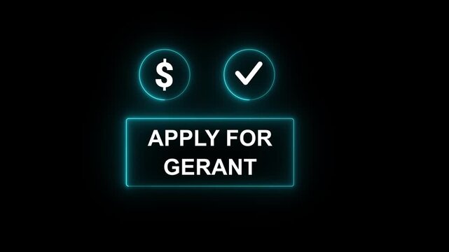 Apply for grant concept with finger pointing digital button startup engineering lab environment for funding opportunity and innovation support. Motion graphics of team up idea. 4k