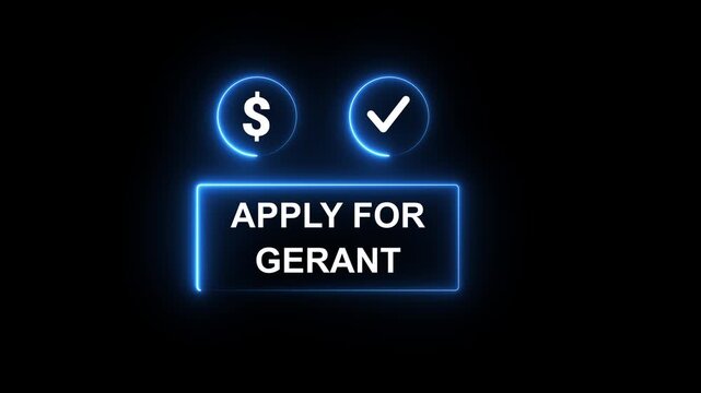 Apply for grant concept with finger pointing digital button startup engineering lab environment for funding opportunity and innovation support. Motion graphics of team up idea. 4k