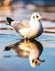 Seagull reflection on water