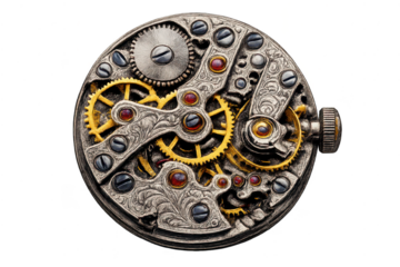Intricate Watch Mechanism on transparent background, Gears and Details