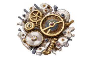 Steampunk machinery with a transparent background artistic arrangement