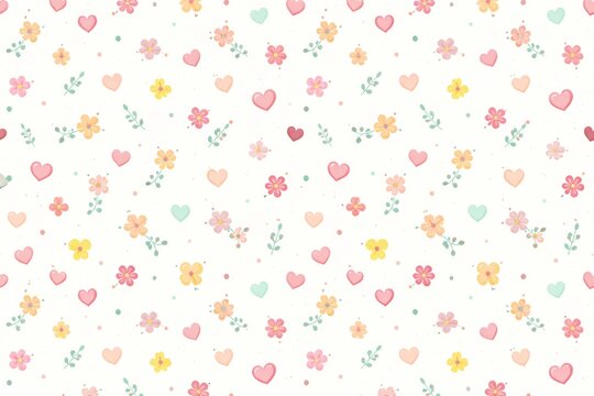 Cute pastel hearts and flowers seamless pattern for kids and babies