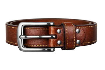 Stylish Brown Leather Belt with Silver Buckle transparent background