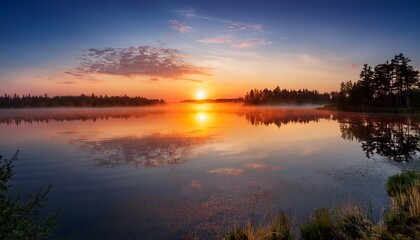 Stunning Sunrise Reflection Over Calm Water High Resolution Picture