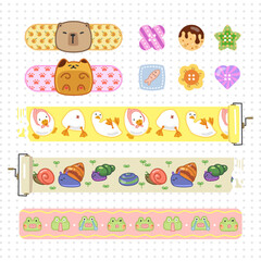 a set  of hand drawn animal theme masking tape for decorative journal element