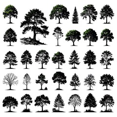 Silhouettes of various trees