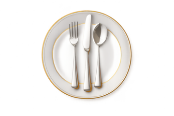 Elegant cutlery arrangement on a plate with transparent background