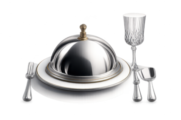 Silver Food Cloche Service Set on a transparent background, upscale