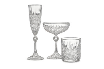 Crystal glasses on a transparent background, with intricate patterns.