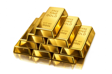 Stacked gold bars on a transparent background, wealth and investment.