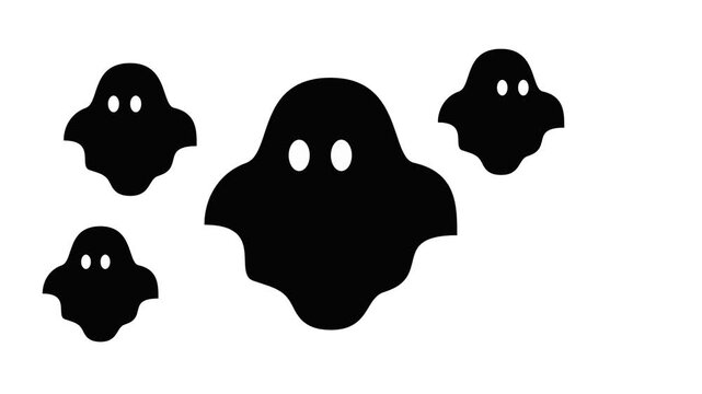 Spooky black ghost silhouettes on white background for Halloween.