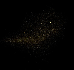 Obraz premium Soft drifting cloud of scattered golden dust floating across deep black, forming an airy cosmic mist of tiny sparkling particles that hints at distant galaxies and quiet magic