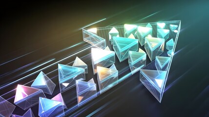 Glowing arrow composed of layered digital data triangles – Ideal for business growth, data visualization, or futuristic progress themes.
