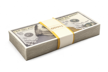 Stack of money, currency notes on transparent background, wealth concept.