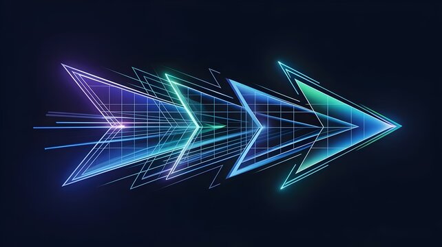 Sleek digital arrow constructed from neon data visualization elements – Great for financial technology, future strategy, or information flow content. - Powered by Adobe