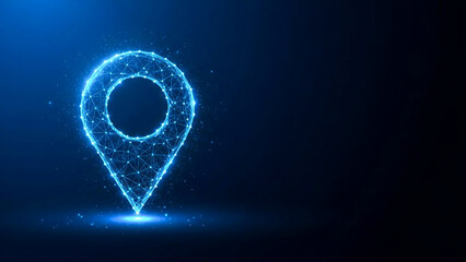 Futuristic Glowing Blue Polygonal Map Pin, Digital Location Tracking