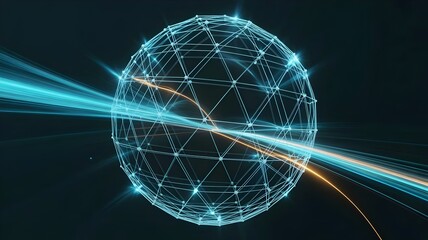 Holographic Network Mesh Sphere with Flowing Luminous Data Pathways – Great for virtual reality, data analysis, or abstract science.