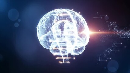 Glowing digital brain with neural connections and light trails - Powered by Adobe