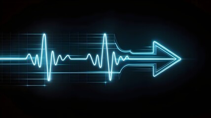digital heartbeat line forming a glowing arrow – Ideal for healthcare, progress, or technological advancement concepts.
