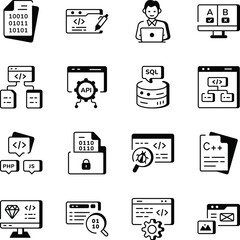 Set of Coding and Development Line Style Icons 