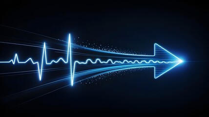 digital heartbeat line forming a glowing arrow – Suitable for healthcare progress, futuristic technology, or data flow concepts.