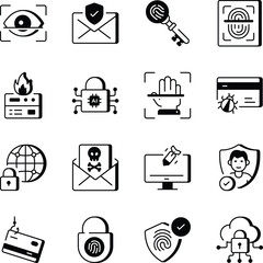 Collection of Cybersecurity Line Style Icons 