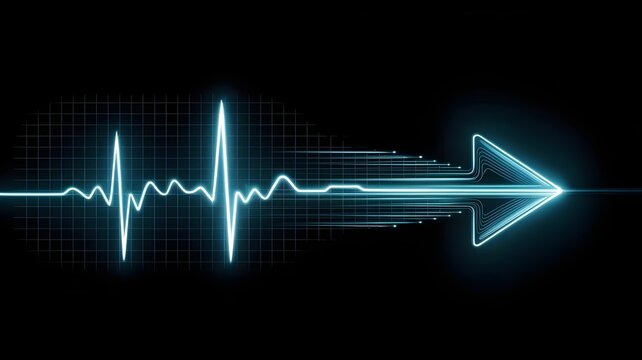digital heartbeat line forming a glowing arrow – Great for medical tech, forward thinking, or health innovation concepts. - Powered by Adobe