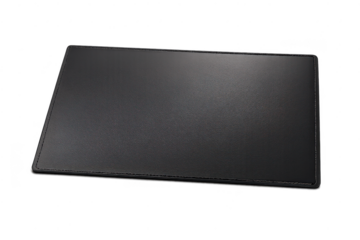 Black leatherette desk pad on transparent background for mockup use.