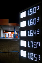 gas station prices signs in the dark