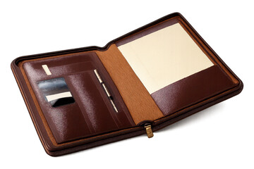 Leather Organizer Folio with transparent background isolated on black.