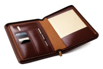 Leather Organizer Folio with transparent background isolated on black.