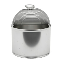 An open, shiny tin can, ready for food