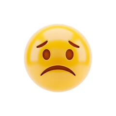 A 3D render of a sad emoji, expressing sadness and melancholy. The emoji has a yellow sphere and displays a sorrowful expression