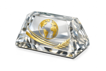 Golden World Globe in a Crystal Award on transparent background image