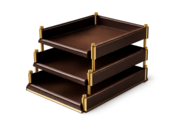 Three-tier tray organizer on transparent background, desk management