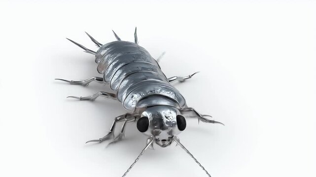 Detailed Silverfish Insect on White Background Close Up.