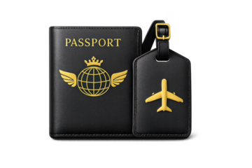 Passport and Luggage Tag on transparent background, Travel Document