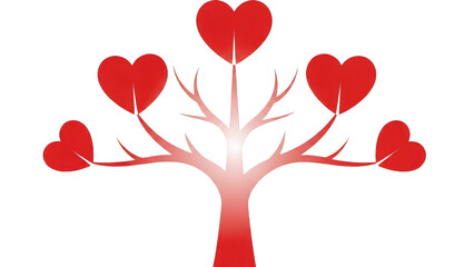 Red heart tree isolated on transparent background