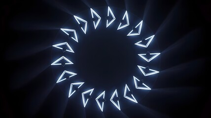 Circle of luminous electric blue geometric arrows pointing clockwise – Great for business cycles, technology graphics, or continuous energy flow concepts.