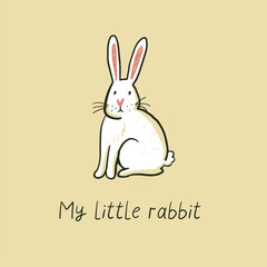 Simple cute baby print vector hand drawn illustration with rabbit.