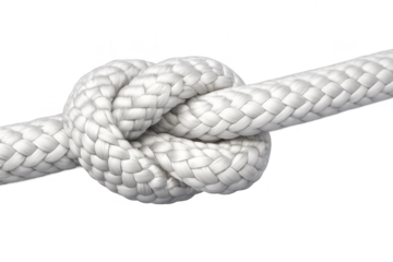 White braided rope tied in a knot on a transparent background image.