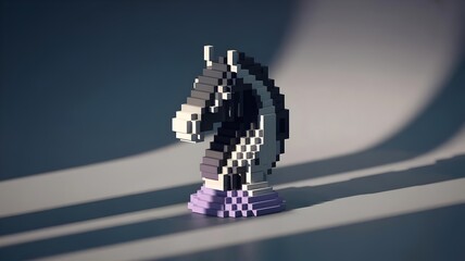 Voxel art chess knight piece for strategy and digital gaming concepts – Perfect for business strategy, game development, or tactical planning.
