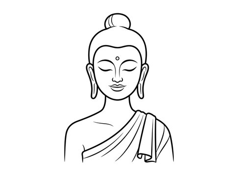 A serene and peaceful black and white line drawing of buddha silhouette