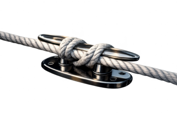 Rope secured to metal cleat, transparent background illustration art