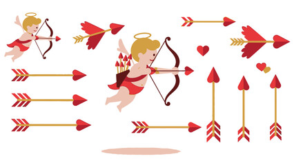 Two cherubs with bows and arrows shooting heart-tipped arrows baby angel