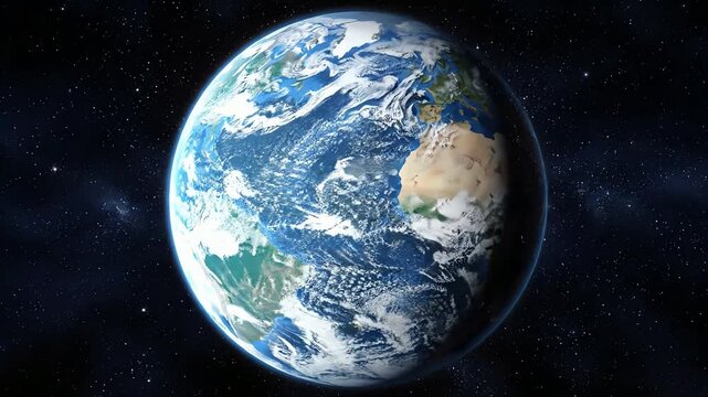 A surreal and conceptual animation of an elongated, oval-shaped Planet Earth floating in the vastness of deep space.