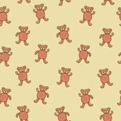Teddy bear toy baby background vector seamless pattern.