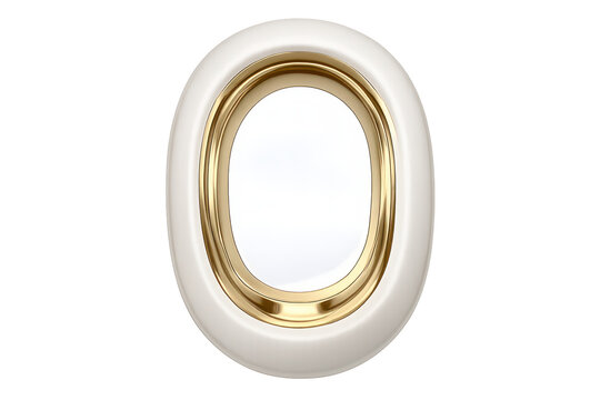 Glossy white and gold zero number on transparent background isolate.